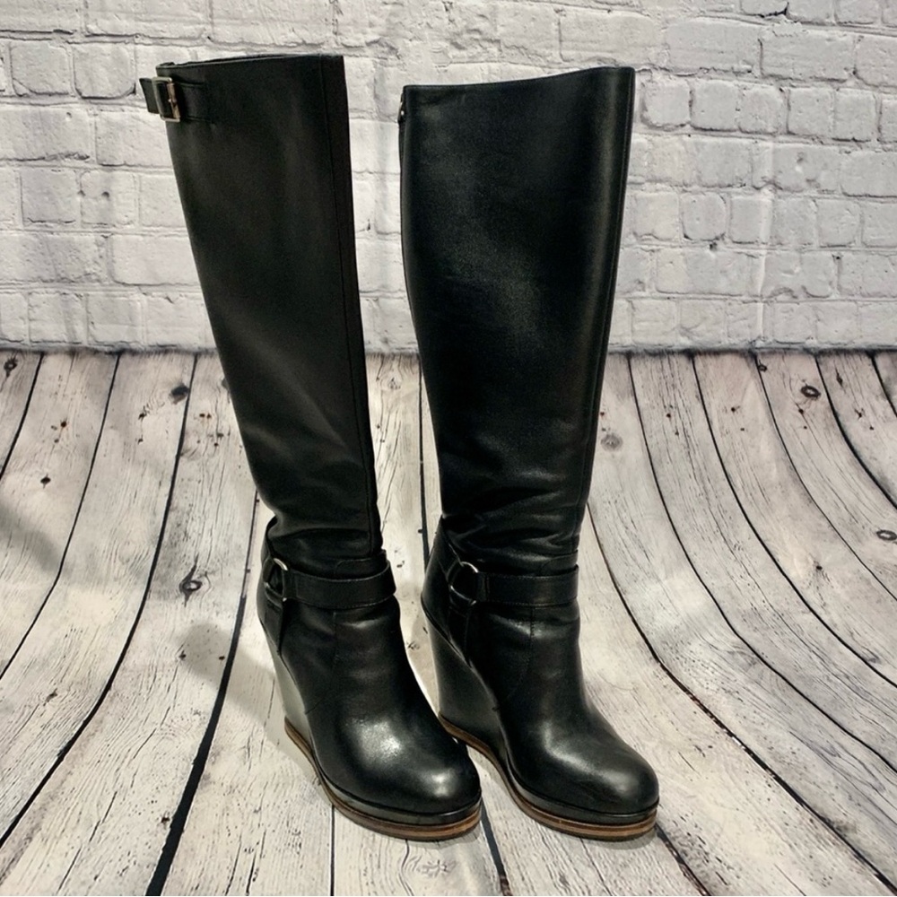 Trouvé - Black Leather Wedge Boots - Size 6.5